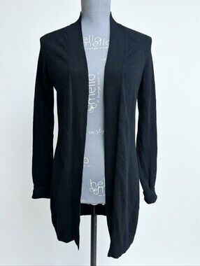 Barrow & Grove 100% Cashmere Black Open Front Longline Duster Cardigan Small